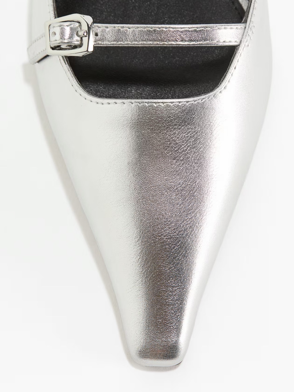 H&M Faux leather Silver metallic Pointed-Toe Ankle-Strap Women kitten heel Pumps - Picture 2 of 4